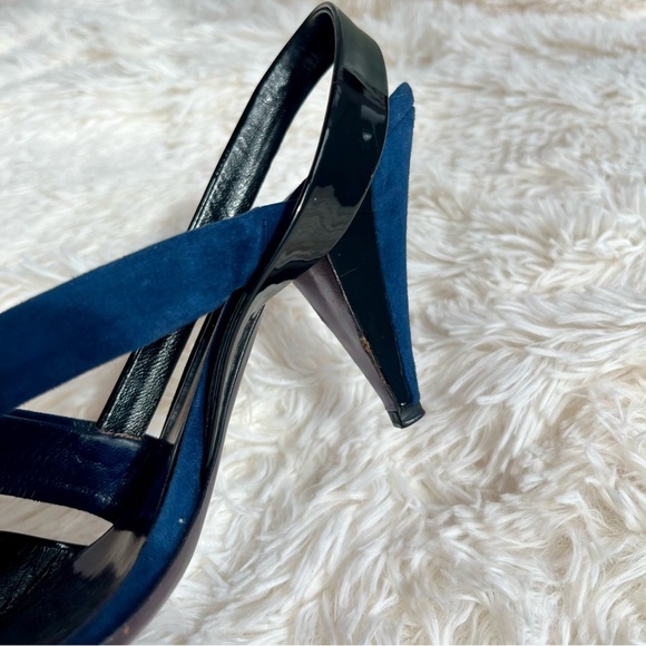 Miu Miu Navy Blue Suede Black Patent Leather Slingback Heels Sandals Size 9.5 - Picture 14 of 14